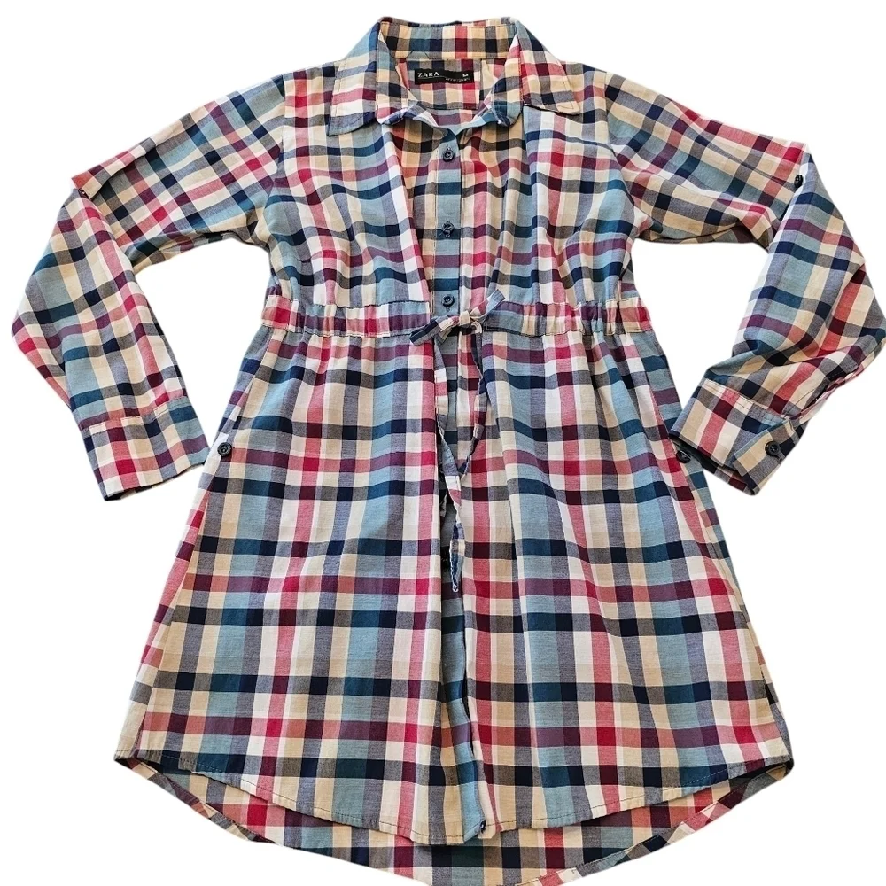 Zara Girls Plaid Drawstring Shirtdress